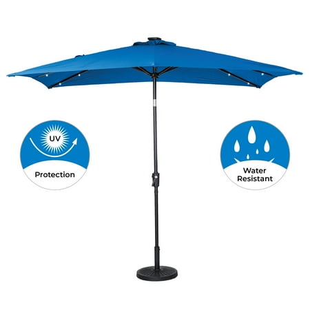 Sun Ray - 9'x7' Rectangular Solar Lighted Umbrella - Royal Blue