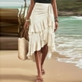 thumbnail image 2 of LWavelet Ruched Tiered Ruffled Asymmetrical Midi Skirt Women Daily Casual Flowy Stylish Bottoms Beige L, 2 of 5