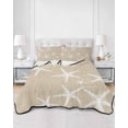 thumbnail image 2 of Quilts Queen Size Bedding Set, Coastal Starfish Lightweight Quilted Comforter, Summer Ocean Waves Ombre Sea Beige Soft Reversible Bedspread Coverlet with Pillow Covers for All Season, 90" x 96", 2 of 7
