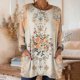 thumbnail image 1 of TaTaai 2026 Fall Womens Vintage Printed Long Sleeve Tee Round Neck Loose Blouse With Pockets Casual Retro Fashion Top Soft Stretchy Polyester Daily Gift, 1 of 7