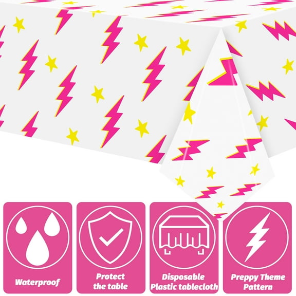 Grobro7 Pink Lighting Bolt Party Tablecloths Plastic Rectangle Table Covers Disposable Tablecloth for Girls Birthday Bachelorette Party Supplies 51.2 x 86.6 in, 3Pcs
