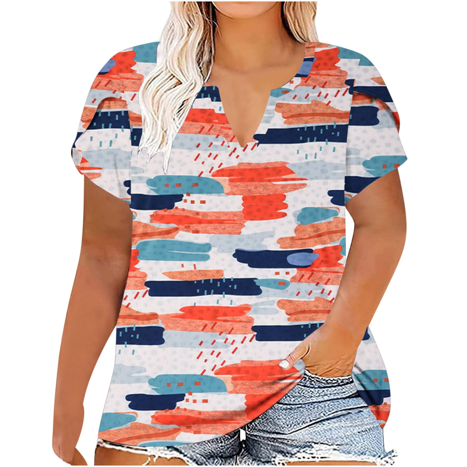 OVBMPZD Women Fashion Casual Printed Shirts Short Sleeve Loose Tee Tops ...