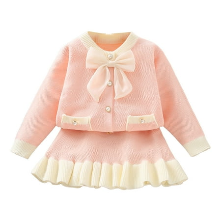 

TAIAOJING Kids Casual Hoodies And Jogger Pants Toddler Girls Long Sleeve Knit Pullover Bowknot Tops Skirts Outfits 4-5 Years