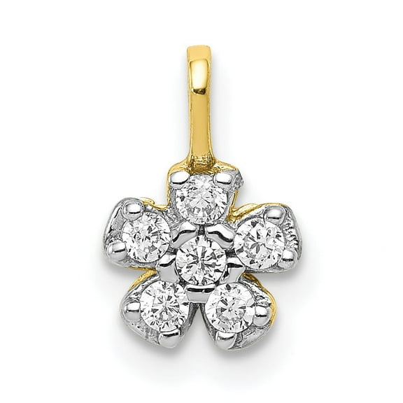 10k Yellow Gold Polished Small Cubic Zirconia Flower Charm 10x7mm Wide Pendant Necklace for Women