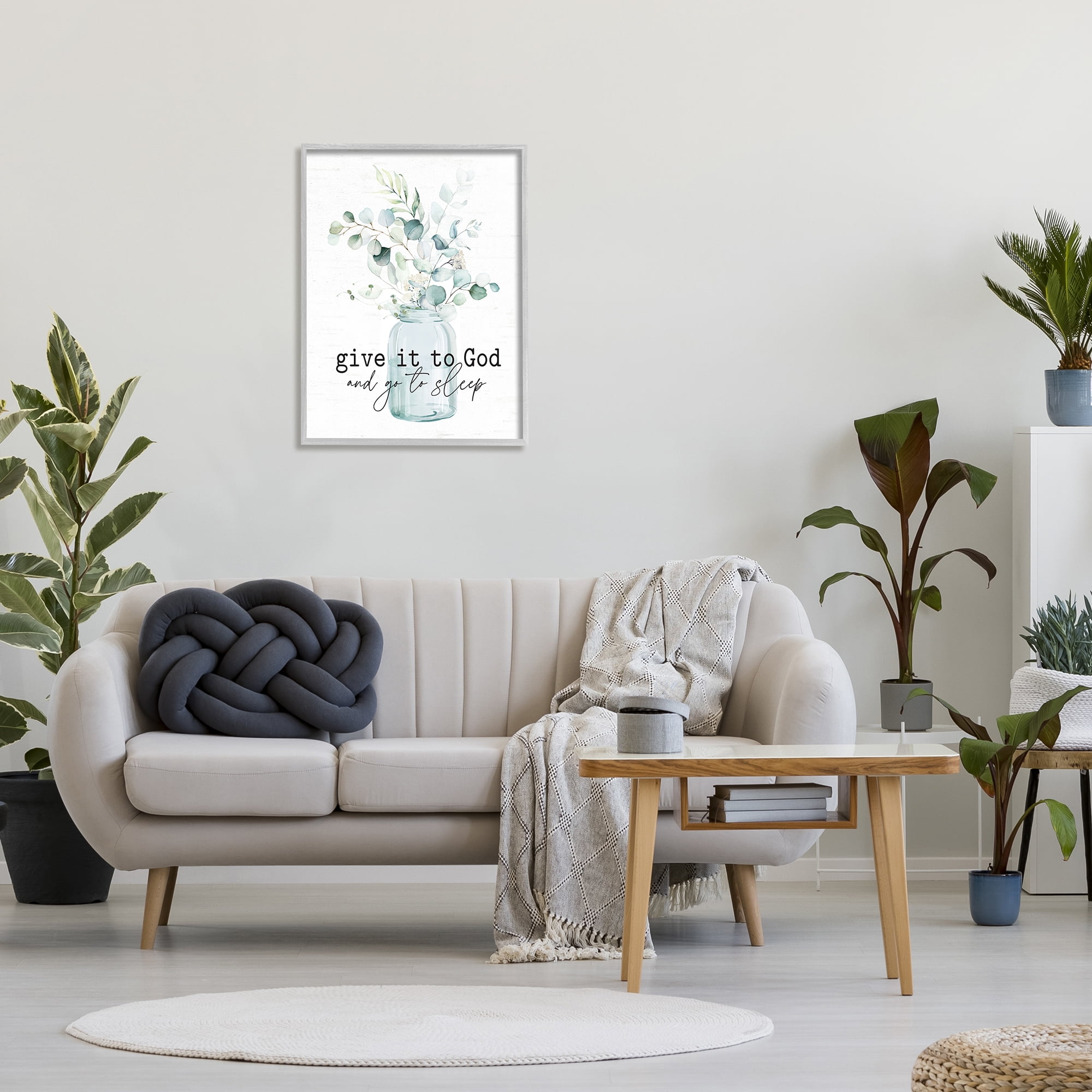 Stupell Industries Give It To God Varied Botanical Plants Bouquet Graphic Art Gray Framed Art Print Wall Art, Design by Lettered and Lined