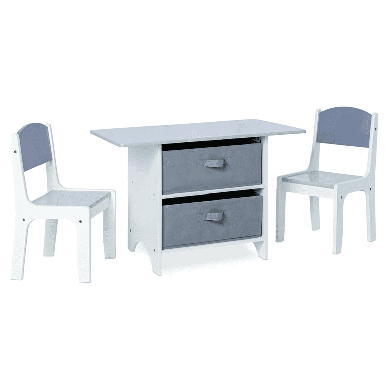Milliard Kids Table and Chair Set Wood with Storage Shelves with Modern Gray Colors