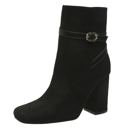 

Entyinea Women s Boots Comfortable Slip On Elastic Block Heel Platform Lug Sole Fashion Ankle Booties Black 38