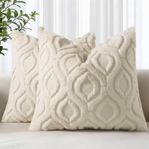 decorUhome Faux Wool Throw Pillow Covers, Set of 2, Beige