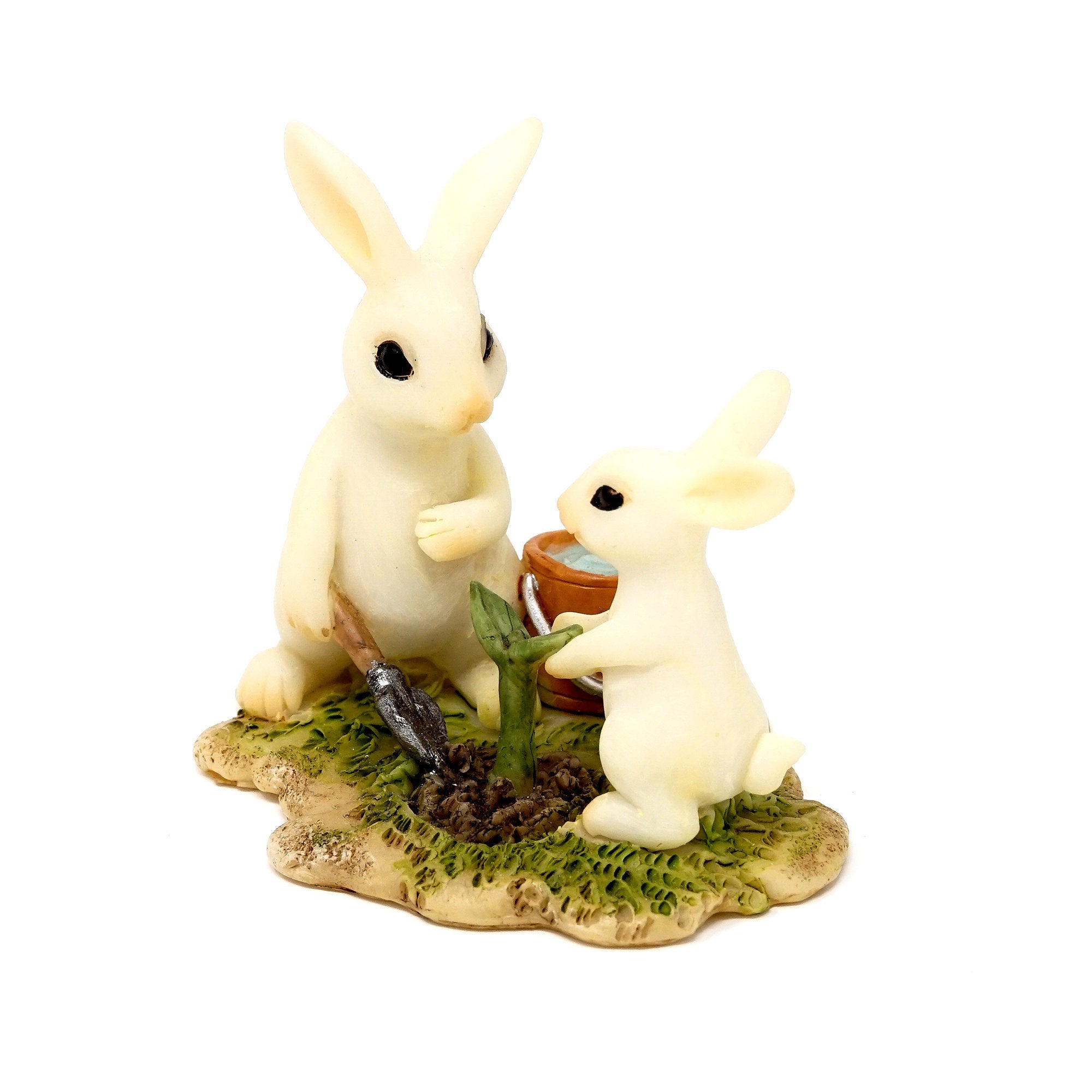 Bunny Gardener Planting Cutting with Little Bunny, Mini Bunny, Mini Rabbit, Fairy Garden Bunny, Fairy Garden Rabbit, Bunny Gardeners, Fairy Garden - image 2 of 4