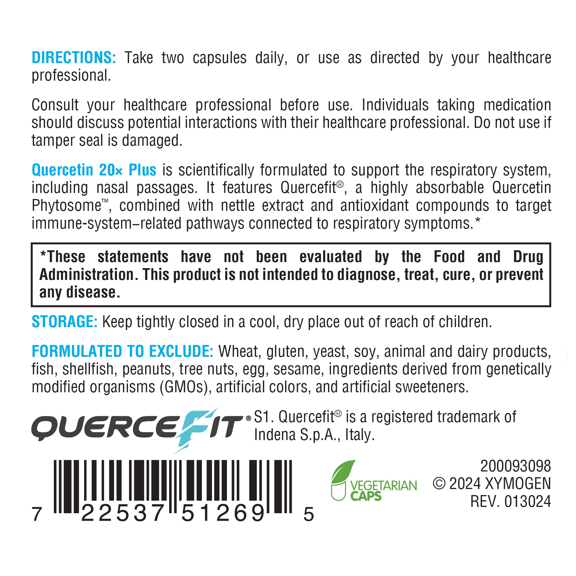 XYMOGEN Quercetin 20× Plus - Quercetin Phytosome Supplement for Immune & Respiratory Support - With Vitamin C & Nettle Leaf - 60 Capsules