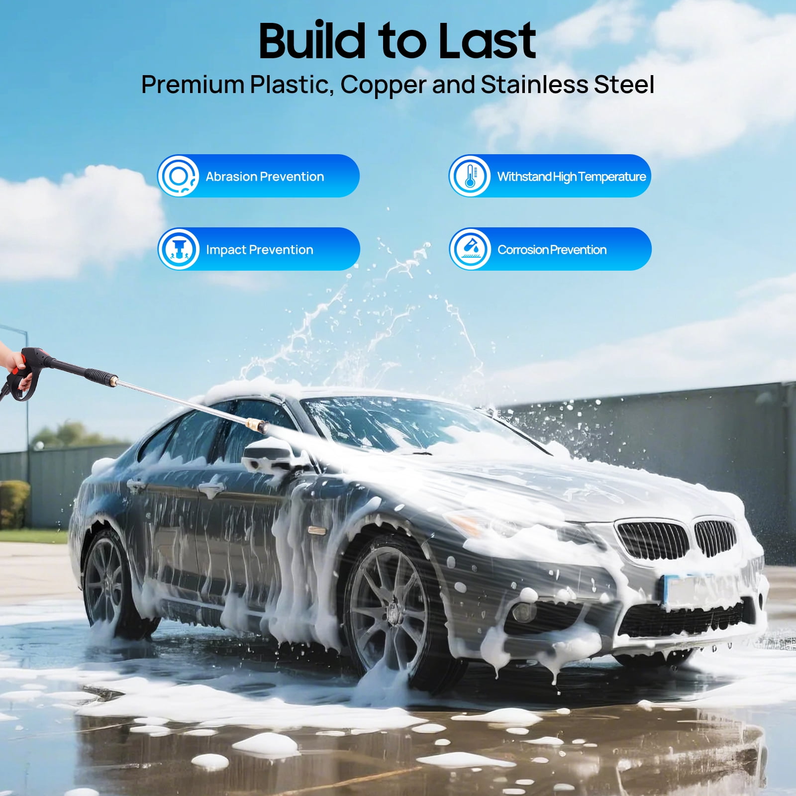High-Pressure Washer Handheld Portable Car Washer Adjustable Nozzle 4.23 Gal/Min 3,000 Psi Pressure for Cleaning Glass Dirt Moss