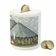 thumbnail image 3 of Mountain Piggy Bank, Sketchy Art of Mountain Range with a Small Country House Vintage Look, Ceramic Coin Bank Money Box for Cash Saving, 3.6" X 3.2", Slate Blue Green Taupe, by Ambesonne, 3 of 4