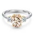 thumbnail image 3 of Gem Stone King 10K Two Tone Gold Peach Morganite and White Topaz Engagement Ring for Women | 2.26 Cttw | Oval 9X7MM | Gemstone October Birthstone | Size 8, 3 of 6