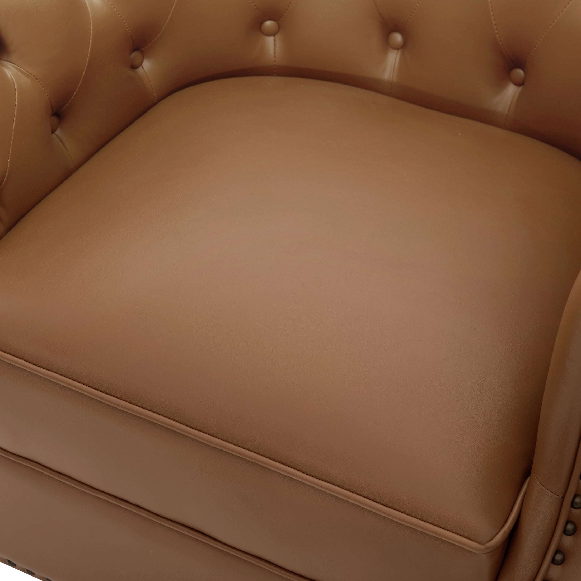 Christopher Knight Home 360° Swivel Modern Accent Chair, PU Leather Barrel Chair with Wood Base, Brown