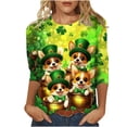 thumbnail image 2 of Ounisa Women 3/4 Sleeve St. Patrick's Day T-Shirts Crew Neck Spring Graphic Tee Tops Clothes, 2 of 5