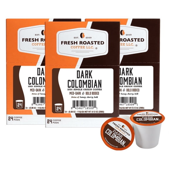 Fresh Roasted Coffee, 100% Dark Colombian, Med-Dark Roast, K-cup Compatible, 72 Count