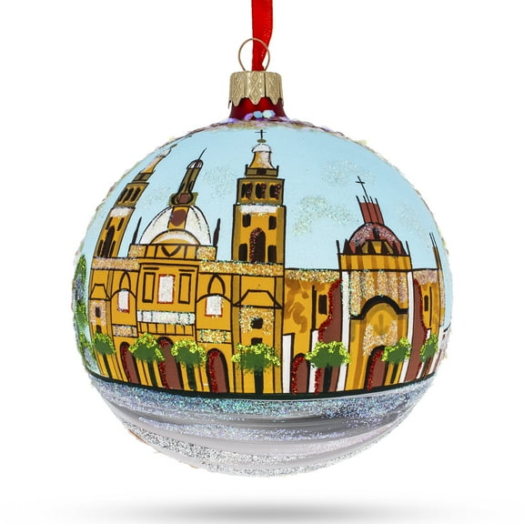 Zocalo, Mexico City, Mexico Glass Ball Christmas Ornament 4 Inches