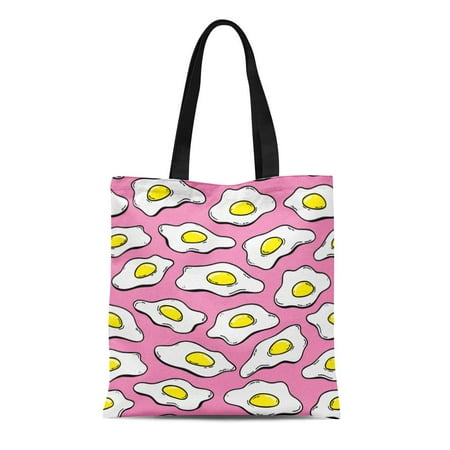 KDAGR Canvas Tote Bag Colorful Breakfast Funny Eggs Fried Yellow Broken Cartoon Chicken Reusable Shoulder Grocery Shopping Bags