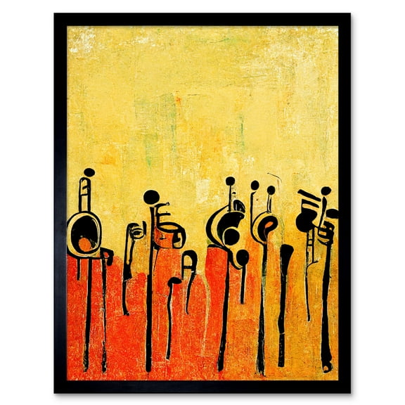 Abstract Music Band Figures In Warm Acrylic Tones Musical Art Print Framed Poster Wall Decor 12x16 inch