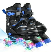 OBENSKY Roller Skates, 4 Size Adjustable for Girls & Boys w/ Light up Wheels-Blue/Pink