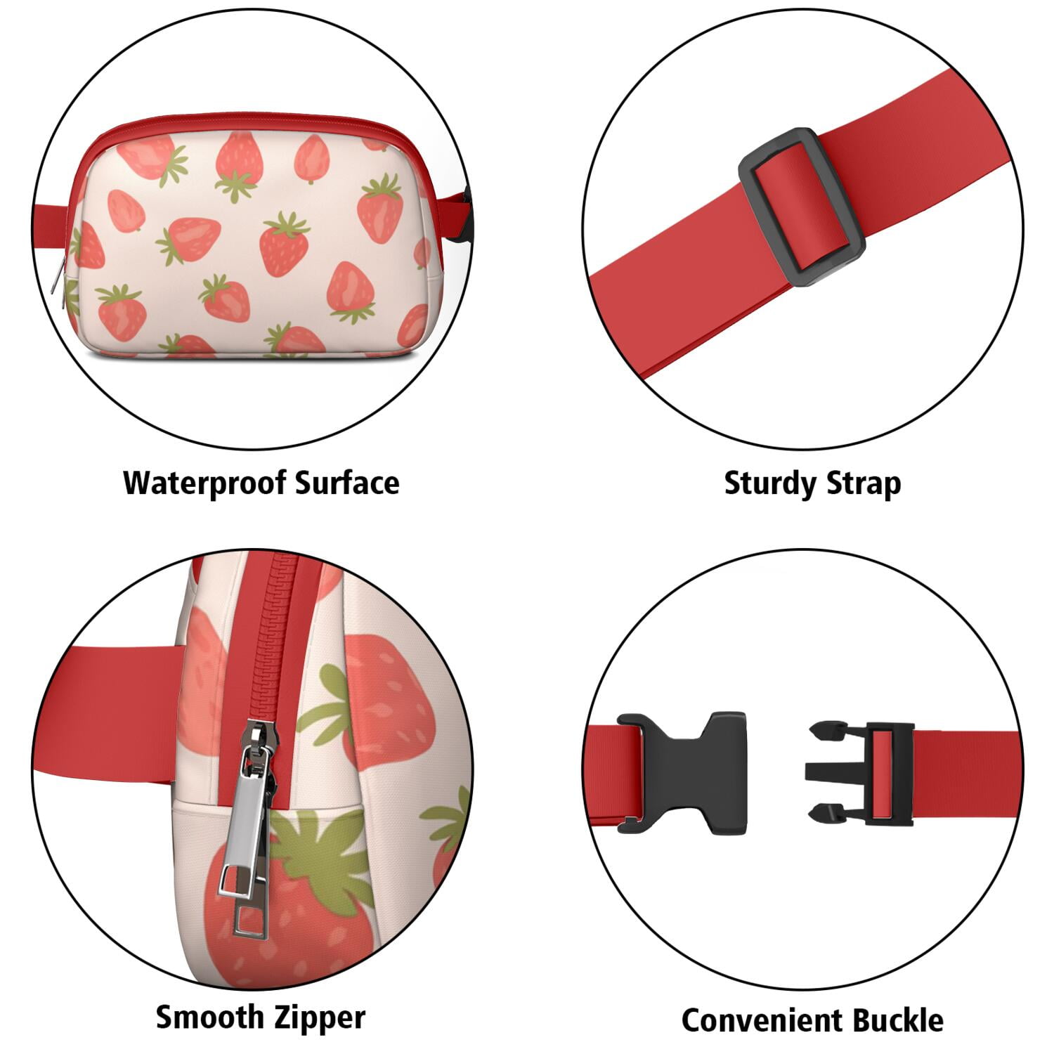 Fanny Pack Strawberry Fruit Belt Bag Sporty Waist Pack for Women Casual Waist Packs with Adjustable Strap Waterproof Belt Bag for Workout Running Travelling
