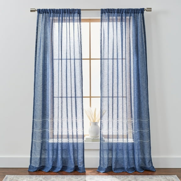 Better Homes & Gardens Specialty Stitch Single Curtain Panel, Washed Indigo, 50" W x 108" L