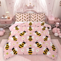 Homewish Flying Bee Bedding Comforter Set 2pcs for Child Boys Girls,Spring Garden Twin Comforter Sets Microfiber,Floral Daisy Animal Breathable Bedding Set,Ultra Soft Home Decor,Reversible