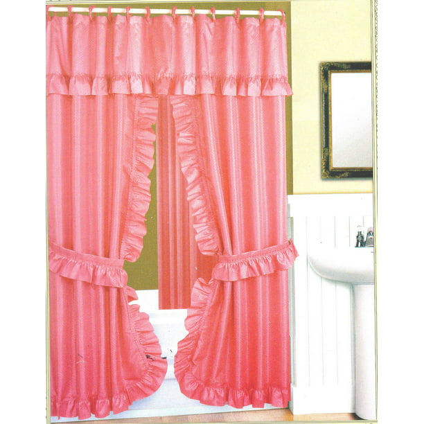 Double Swag Fabric Shower Curtain, Pink Vinyl Shower Curtain Liner