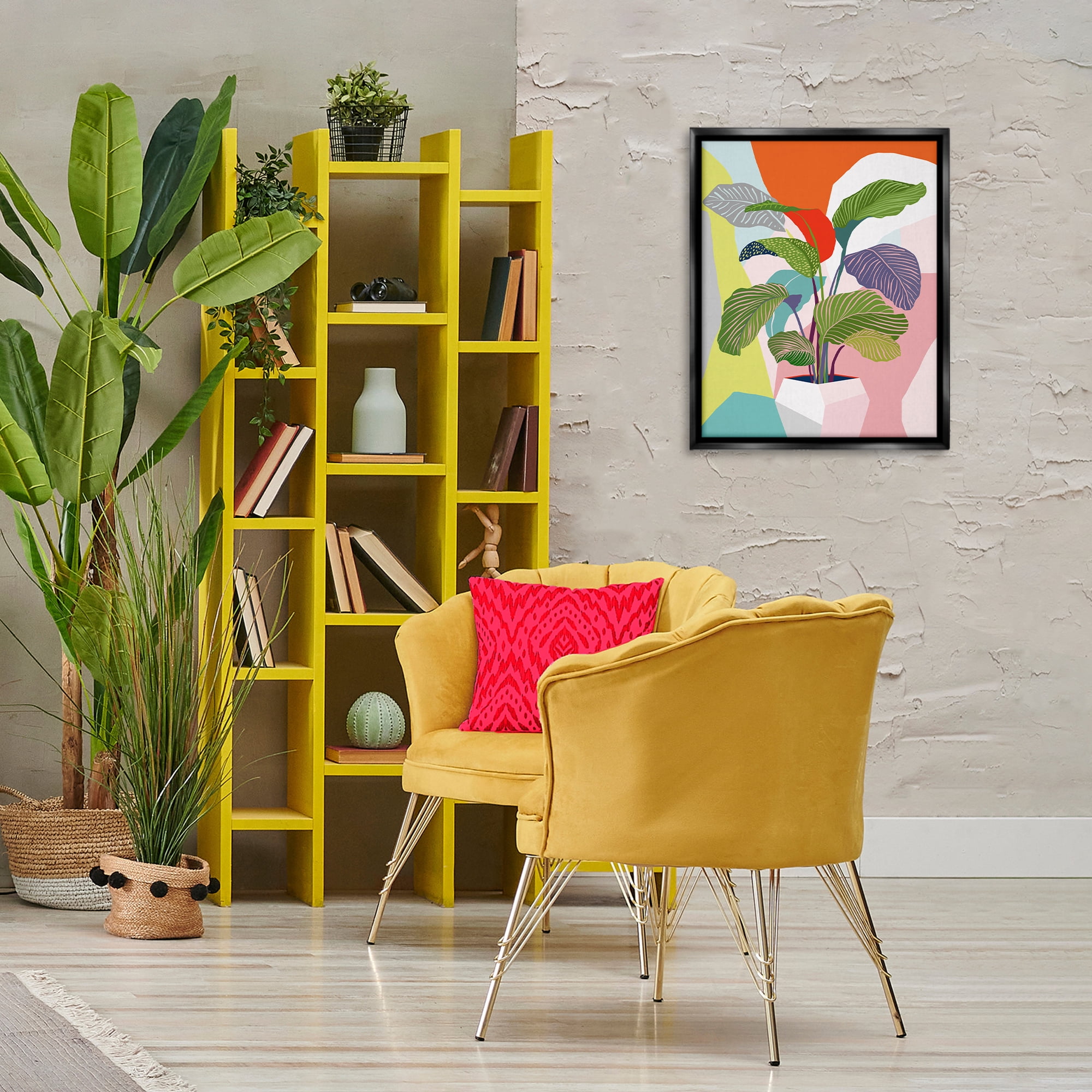 Stupell Industries Midcentury Bold Plant Plants & Flowers Painting Black Floater Framed Canvas Art Print Wall Art, 17 x 21