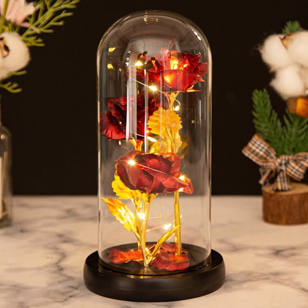 Muyoka Regalo de rosa de Navidad Ilumina la rosa de La Bella y la Bestia Rosa encantada en cúpula de cristal con luces LED Flor artificial Regalo de rosa para su mujer Novia Día de la madre Día de San Muyoka Hogar