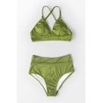 thumbnail image 3 of Women's Lime Green Textured Adjustable Shoulder Triangle High Waisted Bikini Sets, 3 of 4