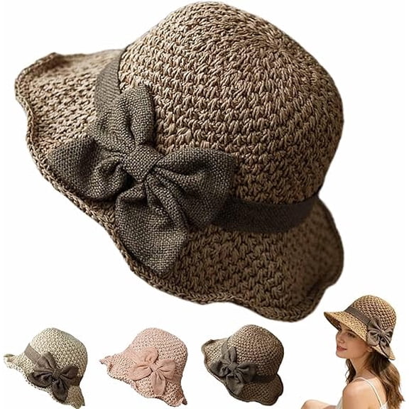 Elegant Woven Straw Sun Hat with Bow, Women's Wide Brim Straw Sun Hat, Foldable Summer Beach Party Hat for Travel and Gardening