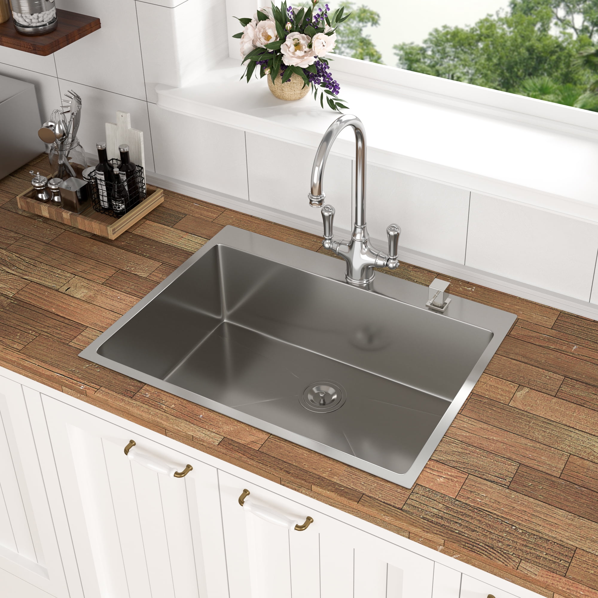 Acpouw 33 Inch Topmount Sink - 33" x 22" x 9" Drop in Stainless Steel Kitchen Sink 16 Gauge 9 Inch Deep Single Bowl Kitchen Sink Basin, Includes Drain Assembly (No Additional Accessories)