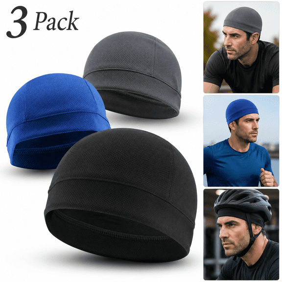 3 Pack Cooling Skull Cap Helmet Liner Sweat Wicking Cycling Running Hat Adult Male