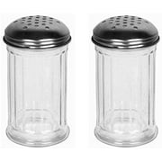 Great Credentials Set of 2 Multi-Purpose Spice Seasoning Grated Cheese Shaker Retro Dispenser, Glass Jar, Perforated Stainless Steel Lid 12 OZ Each (Perforated Lid)