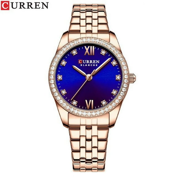 Curren Classic Simple Stainless Steel Quartz Watches For Women Rose Dial With Rhinestone Charming Wristwatches - Quartz Wristwatches