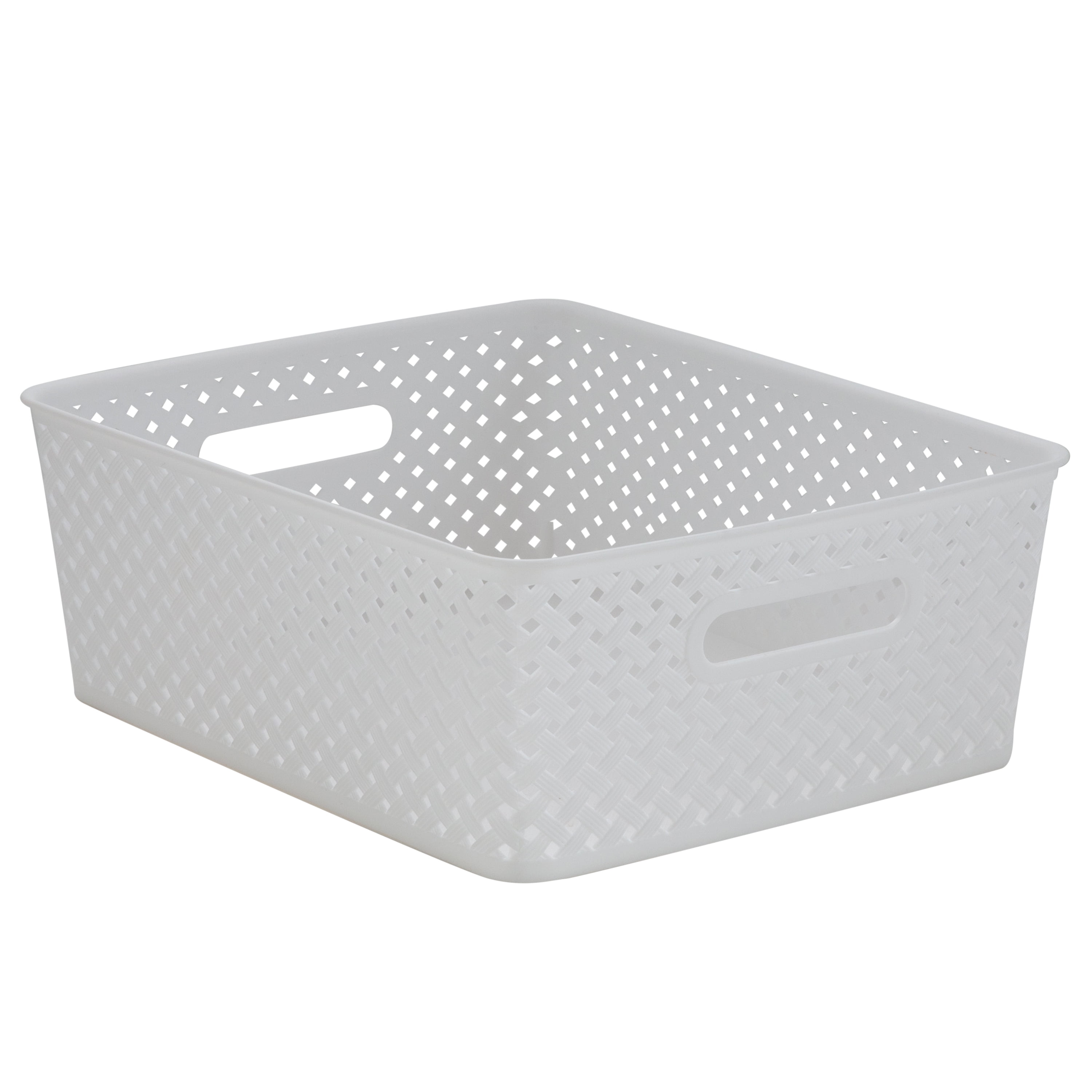 Simplify 2 Pack Medium Resin Wicker Storage Bin, White