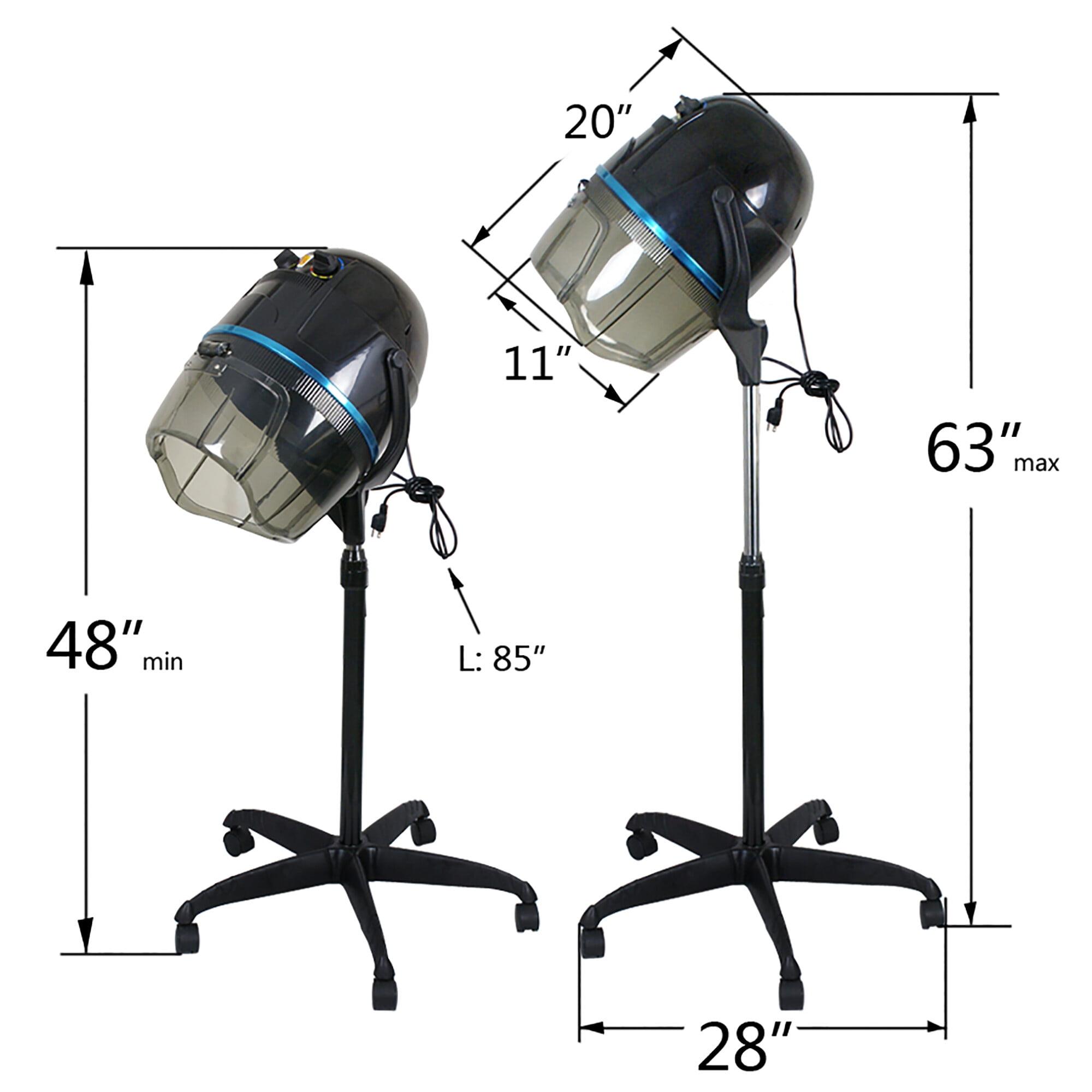 ZENY Professional Adjustable Hooded Bonnet Hair Dryer with Rolling Stand 1300W Salon Dryer, Black