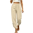 thumbnail image 2 of Women's Loose Cuffed Long Pants Baeitkot Women's Fashion Casual Solid Color Elastic Waist Pocket Loose Cuffed Long Pants Beige M, 2 of 6