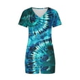 thumbnail image 4 of 2 Piece Pajamas Sets for Women Summer Tie-dye Outfits Short Sleeve Pleated V Neck Top and Shorts Set lounge Homewear (XXL, Blue 03), 4 of 5