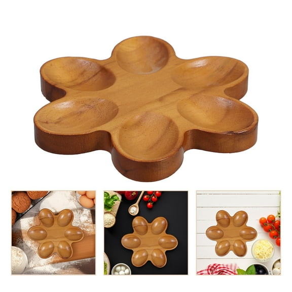 Milisten Wooden Egg Tray Brown Rubber Wood Festive Design Easy to Clean