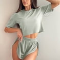 thumbnail image 2 of Yuyuzo Ensembles de Pyjama pour Femmes Deux Pièces Col Ras du Cou Manches Courtes Haut Court P Shorts Taille Haute Vêtements de Détente, 2 of 7