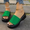 thumbnail image 2 of Rokment Womens Platform Dress Slides Sandals Beach Summer Trendy Casual Stretchy Square Open Toe Chunky Wedge High Heels Comfortable Walking Slip on Green Size 8, 2 of 6