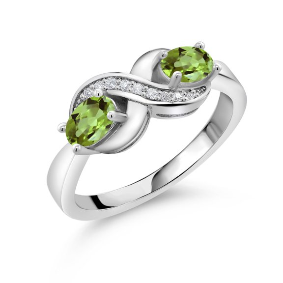 Gem Stone King 925 Sterling Silver Oval Peridot and White Moissanite Engagement Ring for Women (1.07 Cttw, Gemstone Birthstone, Size 9)