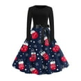 thumbnail image 2 of Christmas Dresses for Women Women's Fashion Temperament Autun And Winter Button Lapel Pocket Long Sleeve Retro Print Dress with Snowflake Christmas Print for Holiday Party,Royal Blue,S, 2 of 5