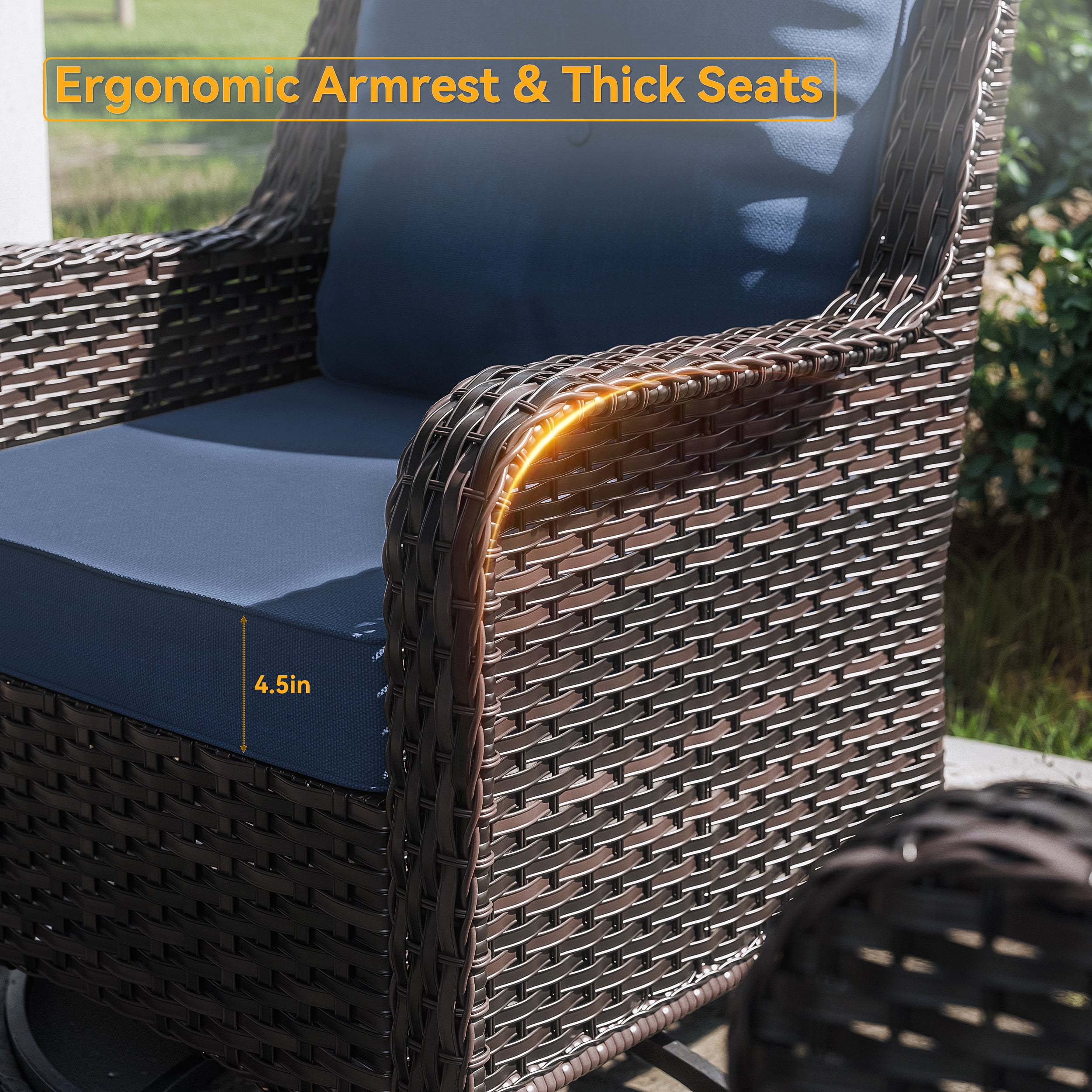 Gotland 3-Piece Outdoor Patio Furniture Set, Thickened Wicker Swivel Chairs & Side Table, All-Weather Outdoor Conversation Set for Backyard, Porch, Balcony and Deck, Navy Blue