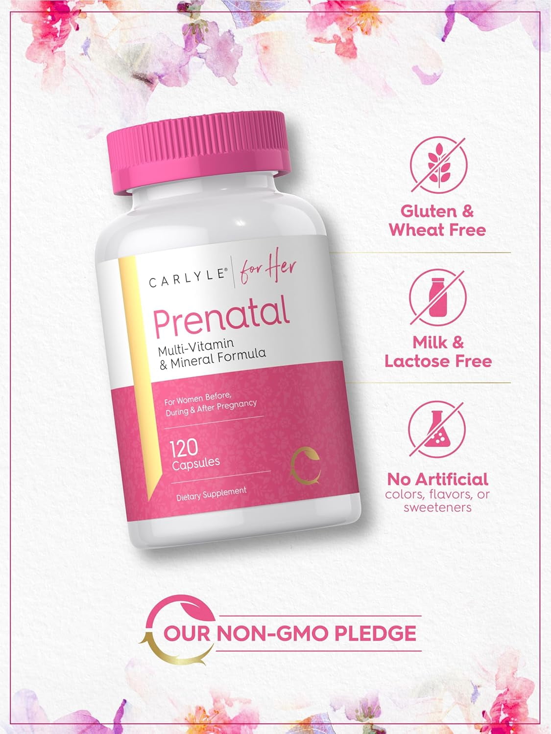 Prenatal Vitamins for Women | 120 Capsules | with Iron and Folic Acid | For Her | by Carlyle