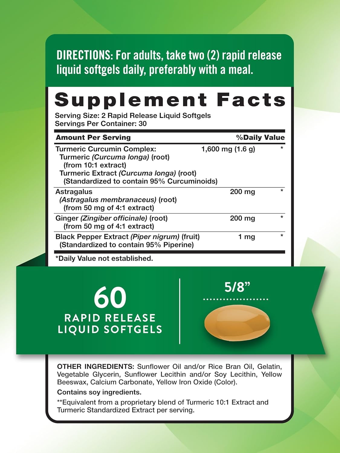 Turmeric Curcumin 1600mg | 60 Softgels | Non-GMO, Gluten Free Supplement | by Nature's Truth