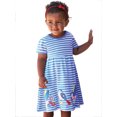 thumbnail image 2 of ITFABS Robe Fille, Mignonne Imprimé Dessin Animé Manches Courtes Col Rond Robe Rayée, 2 of 9