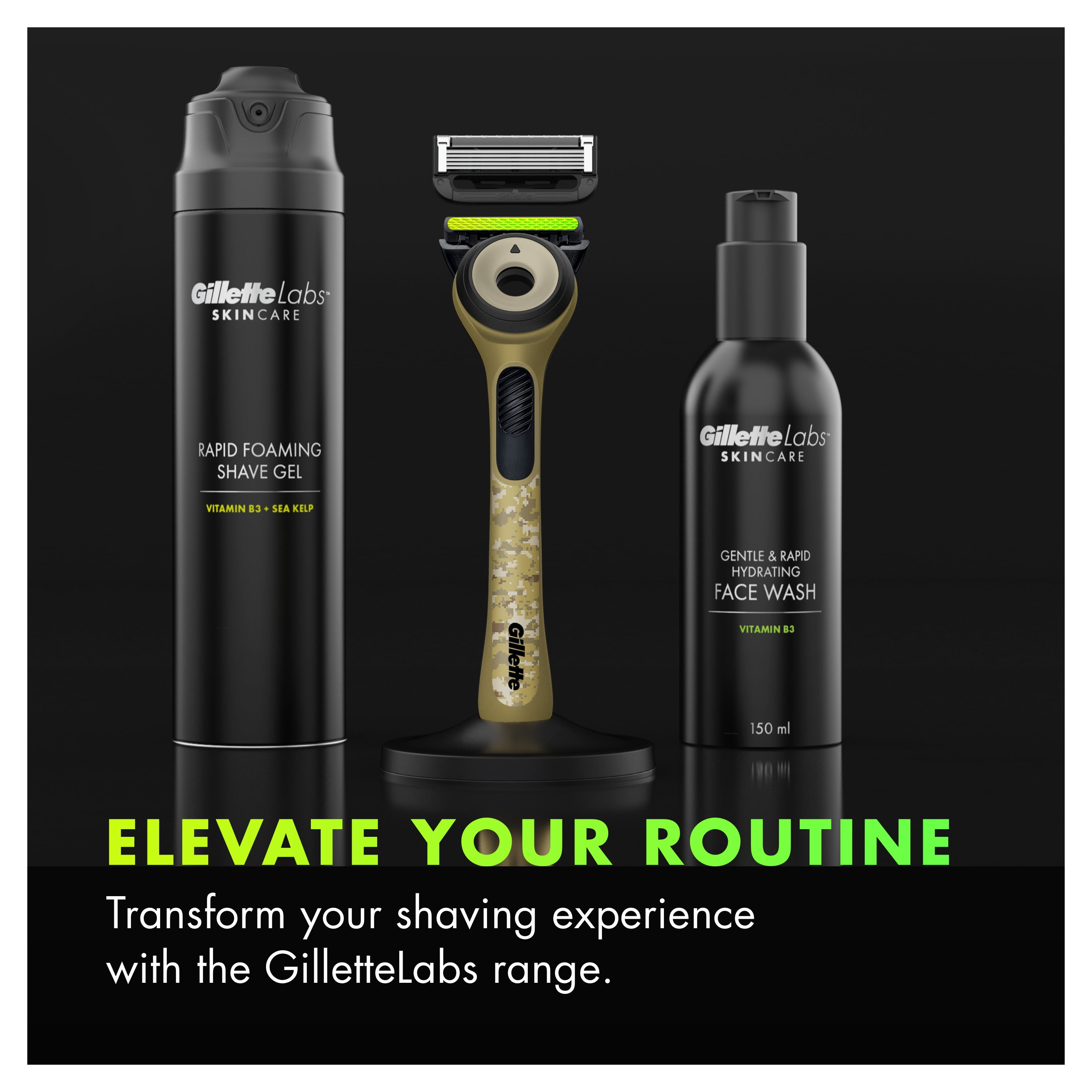 Gillette Labs Manual Razor with Exfoliating Bar Men’s Salute to Service Razor with Stand